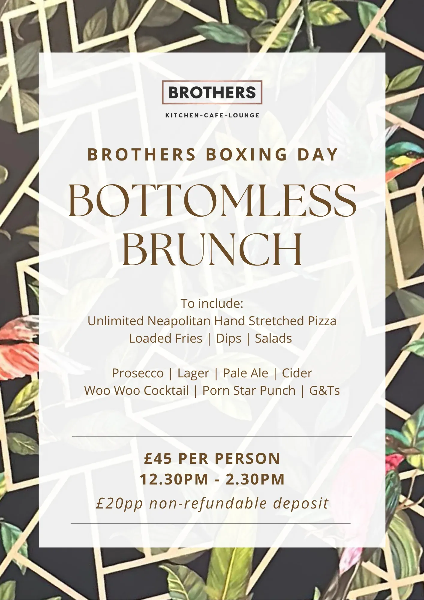The printed Brothers Boxing Day bottomless brunch poster